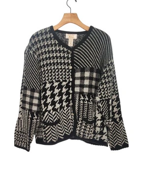 Cárdigan vintage Tally Ho negro pata de gallo botón delantero suéter para mujer mediano  Foto 1 de 4