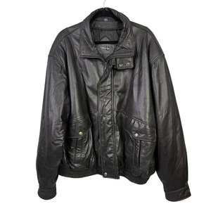 Giacca Bomber Outdoor Exchange Vintage Pelle Nera Taglia XL Zip Frontale Trapuntata - Foto 1 di 11