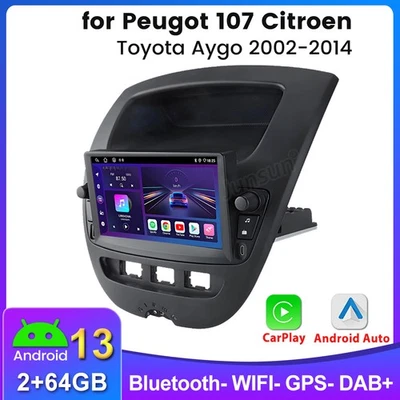 64G Carplay Android Autoradio GPS Navi DAB Für Peugot 107 Citroen C1 Toyota Aygo - Bild 1 von 4