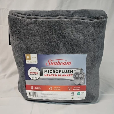 Sunbeam Microplush Heated Blanket, King Size 100" X 90" - Grey - Image 1 of 4