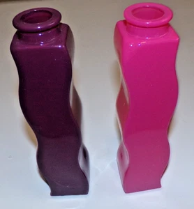 Vintage Set 2 Ikea Skamt Kunst Glas gewellte Vasen 90er Retro Dekor rosa lila 8,5" - Bild 1 von 8
