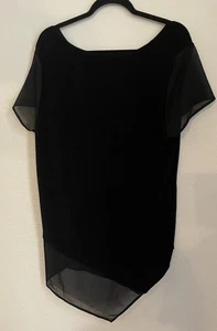 Chicos Travelers 3 US XL Black Asymmetrical Blouse Sheer Sleeves Trim Preppy - Picture 1 of 11