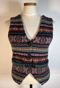 ZARA JACQUARD KNIT Sweater Vest GEM BUTTONS SIZE Medium Small C-32" Fair isle - Picture 1 of 9
