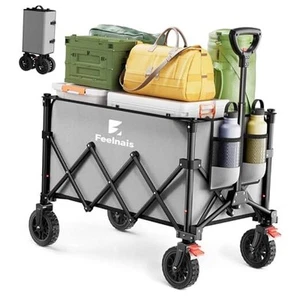Collapsible Wagon with Wheels, Folding Wagon Cart with Adjustable Handle, - Picture 1 of 7