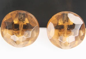 C1930s Vintage Transparent Honey Amber Glass Button LOT 2 Faceted Dome Set Pair - Picture 1 of 7