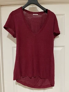 Womens Burgandy Red Deep Vneck Linen Tshirt Size m - Picture 1 of 3