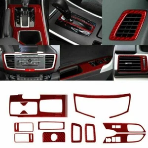 15Pcs Red Carbon Fiber Full Interior Kit Cover Trim For Honda Accord Coupe 13-17 - Picture 1 of 12