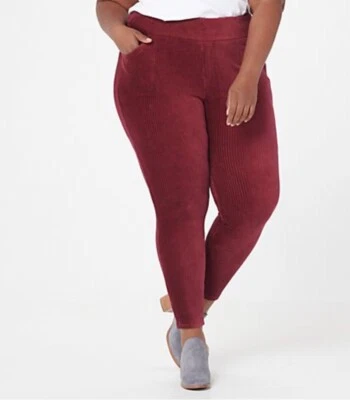 Denim & Co. Regular Smooth Waist Knit Cord Leggings Wine 2X A388785 - Image 1 of 4