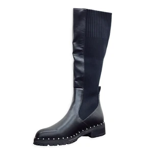 Steve Madden Riding Black Fashion Knee Pointed Toe Pull On Block Low Heel Boots - Picture 1 of 5