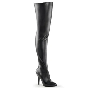 UK 8 Pleaser Seduce 3010 Black Faux Leather 5" Heel Thigh High Boots - Picture 1 of 5