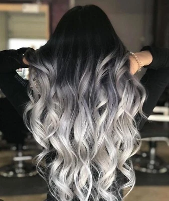 Extensiones de cabello Clip Ins Ombre negro/plateado Foto 1 de 2