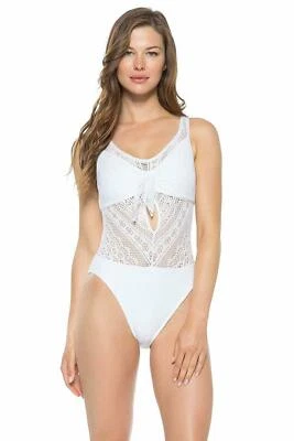 Traje de baño Becca para mujer color juego corbata frontal crochet de una pieza talla L blanco Foto 1 de 2