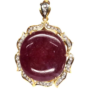 Gemstone 33 X 37 mm. Red Ruby & White Zircon Brooch 925 Silver Sterling - Picture 1 of 5