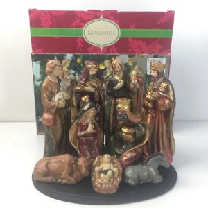 Kirklands 9 Piece Nativity Ceramic Set Christmas up to 6” Figures Wood Tray incl - Picture 1 of 12