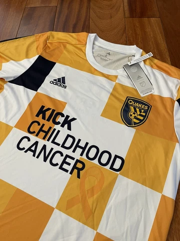Adidas San Jose Earthquakes Jersey Size Large Yellow Kick Childhood Cancer Rare Cover
