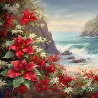 Paint By Numbers Kit On Canvas DIY Oil Art Seaside Poinsettia Picture 40x40cm