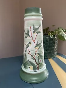 Antico vaso dipinto a mano opalino vetro latte uccellini e bosco design country #2 - Foto 1 di 14