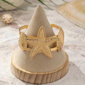 Ocean Starfish & Shell Adjustable open Bangle Bracelet Summer Nautical - Picture 1 of 5