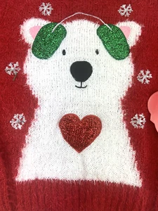 NWT Joyland Girls 6X Fuzzy Holiday Sweater w/ Polar Bear - Picture 1 of 7