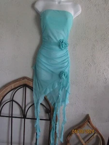 Abyovrt türkis Fee Clubkleid L durchsichtig Bodycon Nachlaufrüschen trägerlos - Bild 1 von 7