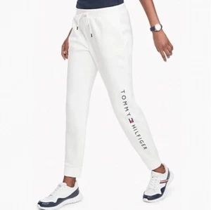 NWT Tommy Hilfiger white Essential Logo womens sweat pants leggings lounge S - Picture 1 of 9