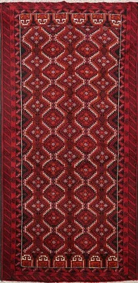 Tribal Geometric Balouch Afghan Runner Rug Hand-knotted Hallway Carpet 3x7 ft - Image 1 of 4