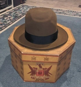 Vintage 60s Knox New York OLEG CASSINI Wallachs fedora brown felt hat size 7 3/8 - Picture 1 of 12