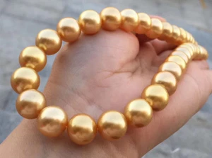 Huge 17"11-14mm natural south sea genuine gold round pearl necklace 98688AAA - Picture 1 of 3