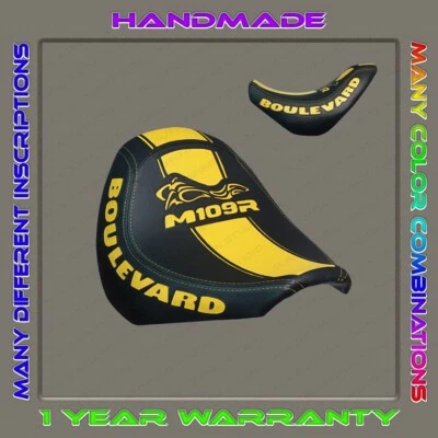 Funda Asiento Delantero Diseño PERSONALIZADO (Negro+Amarillo+Tiras) Suzuki BOULEWARD M109R 06+ Foto 1 de 4