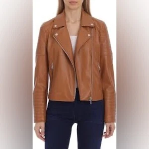 Giacca Moto 7 For All Mankind Marrone Ecopelle Asimmetrica Donna Taglia Large - Foto 1 di 11