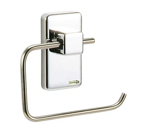 Coated Chrome Square Toilet Paper Roll Holder - Wall-Mounted 3M Adhasive Hanger - Picture 1 of 3