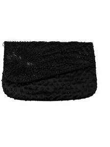 Vintage La Regale black beaded clutch evening bag gold tone chain 60's purse - Picture 1 of 11