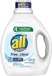 All Liquid Laundry Detergent Free Clear for Sensitive Skin 58 Loads 88 Fl oz - Picture 1 of 3