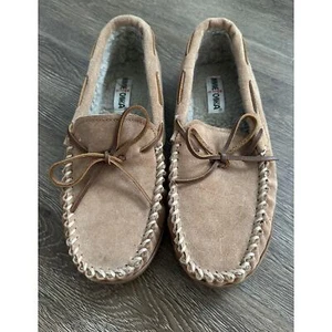 Minnetonka Slipper Herren Größe 9 Kunstfell gefüttert Hartsohle Stil 41321 hellbraun Wildleder - Bild 1 von 8