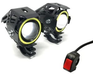 Motorcycle Projector LED Spotlight with Handlebar Switch for 22mm 7/8" Bars - Picture 1 of 11