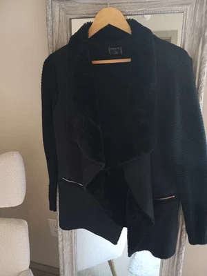 Twelve by ontwelfth - Black Faux Fur Long Sleeve Open Front Cardigan - Size S - Image 1 of 3