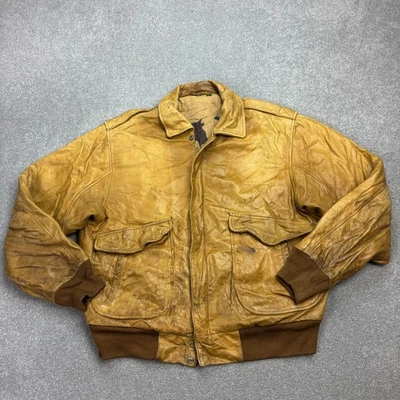Leather Flying Jacket Adult Medium Brown Bomber Military Aviator Flight USA Men* - Image 1 of 4