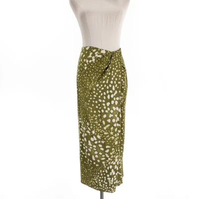 Falda midi Dries Van Noten nueva sin etiquetas talla 42 (US 10) en viscosa verde/blanca Foto 1 de 4
