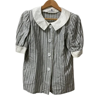 Camisa Blusa GIVENCHY Vintage Estampado Rayas Manga Corta 10, Gris Mujer USADA Foto 1 de 4