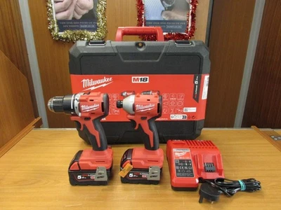 Milwaukee M18 BLCPP2A Combi Drill & Impact Driver W/ 2x Batteries & Charger - Image 1 of 4