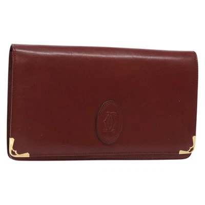 Auténtico bolso clutch CARTIER Must Line cuero burdeos dorado gh624 Foto 1 de 4