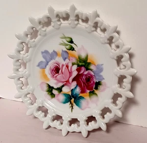 Lefton Pink Rose Reticulated Plate  8" Hand Painted Vintage Japan - Picture 1 of 4