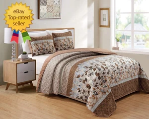 Juego de Colcha Marrón Tostado Azul Cielo Hojas Blanco Nuevo King California King - Imagen 1 de 12