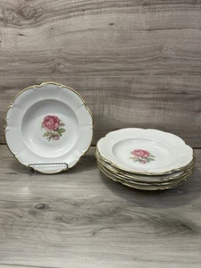VTG Set Of 6 Hutschenreuther THE DUNDEE (7703) Rimmed Soup Bowls Gold Trim EUC - Picture 1 of 9