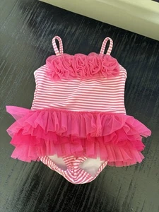 Little Me Infant Girl 12M Pink & White Stripe Ruffle Tutu Swimsuit EUC - Picture 1 of 6