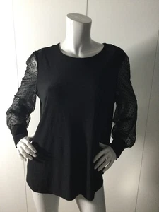 Anne Klein Black Top Polka Dot Sleeves Shirt Size L - Picture 1 of 7