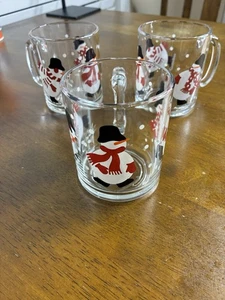 Vintage Crate & Barrel Snowman Mugs Luminarc Christmas Hot Cold Mugs Set of 3 - Picture 1 of 6