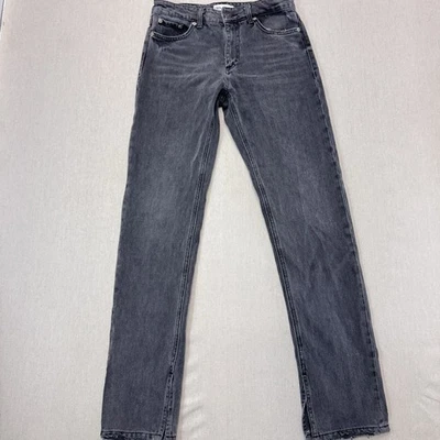 Pantalones de mezclilla rectos ajustados lavados grises ZARA para mujer talla 36 dobladillo deshilachado borde crudo dividido lateral Foto 1 de 4