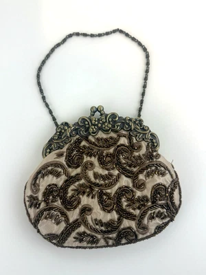 Vintage Beaded Small Formal Evening Bag - Clutch With Chain Strap ~ Kiss Clasp - Image 1 of 4