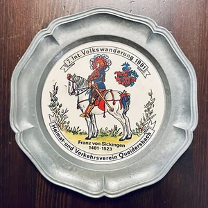 German Pewter Wall Hanging Plate 7. Int. Volkswanderung 1981 Franz von Sickingen - Picture 1 of 3